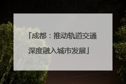 成都：推动轨道交通深度融入城市发展