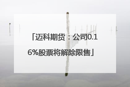 迈科期货：公司0.16%股票将解除限售